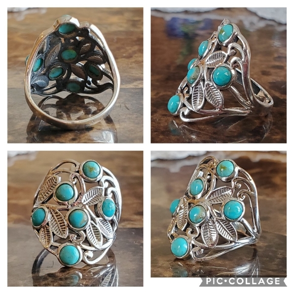 Genuine Arizona Turquoise Leaves Ring Size 7 - Picture 5 of 6